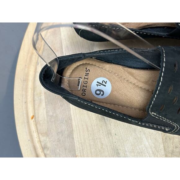 Earth Origins Black Perforated Suede Loafers Womens 9.5 Rocco Slip-on Flats - Picture 4 of 4